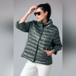 My Anorak Iridescent Crop Sleeve Down Puffer Jacket Dusty Moss Green Medium